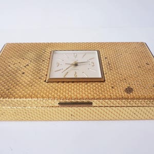 Lancel Vintage Jewelry Box with Mechanical Alarm Clock, Retro Trinket Box, Travel Clock, Desk Clock, 7 Jewels, Cigarettes Case, Smokers Gift