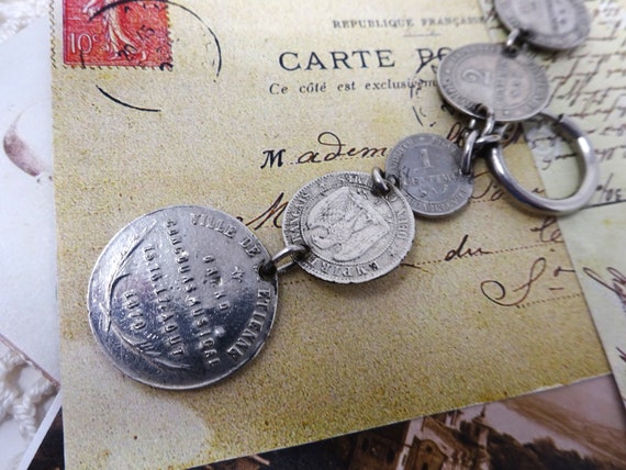 Pocket Watch Vest Chain with Old French  Coins, V… - image 9