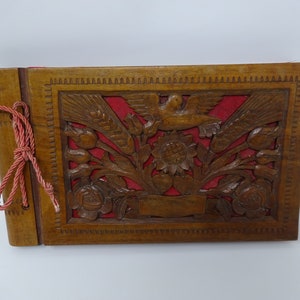 Album fotografico in legno vintage, Libro di memoria in legno intagliato a mano, Album di ritagli, Regalo di San Valentino, Regalo ecologico, Libro di memoria di famiglia, Libro d'amore