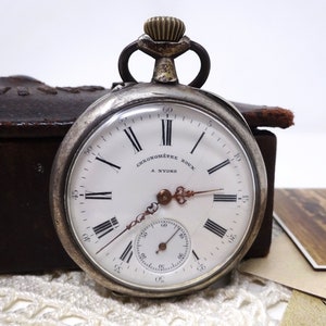 1910s Swiss Silver Pocket Watch Chronometer with Porcelain Dial, Antique Mens Watch, Vintage Mechanical Pocket Watch, Ancre Movement