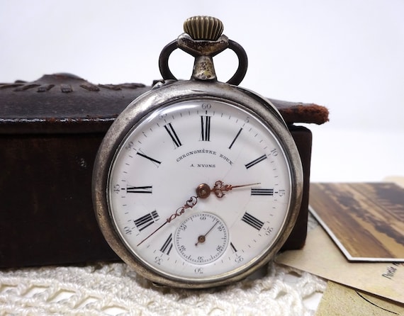 1910s Swiss Silver Pocket Watch Chronometer with … - image 1