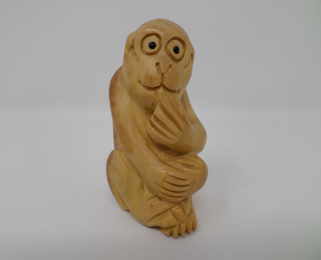 Monkey Chinese Zodiac Boxwood Figurine Vintage Wood Carving Etsy