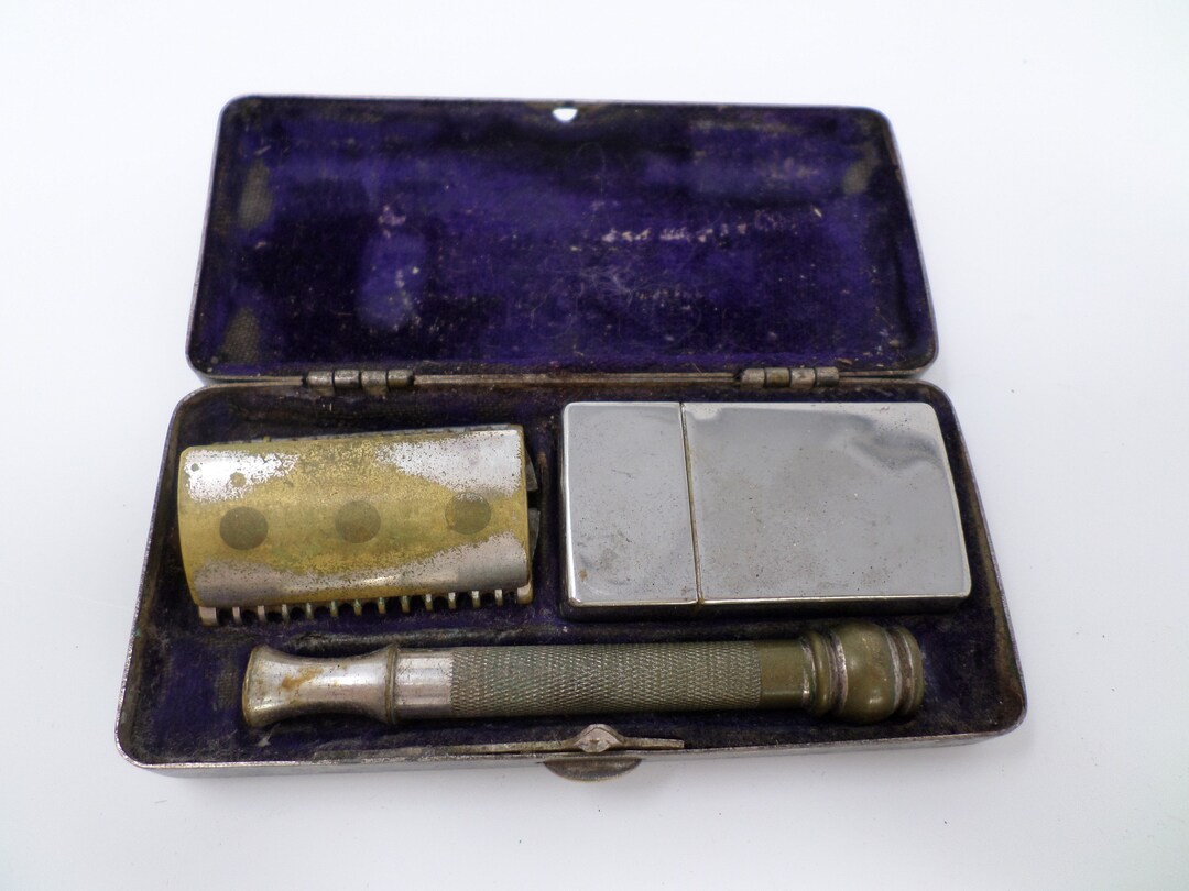 Vintage Gillette Safety Razor With Silvered Box: 1950s Shaving Kit ...