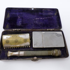 Maquinilla de afeitar de seguridad vintage Gillette y cuchillas MINCE con caja plateada, kit de seguridad, mango de afeitadora, herramienta de afeitado, herramienta de peluquería, regalo del abuelo