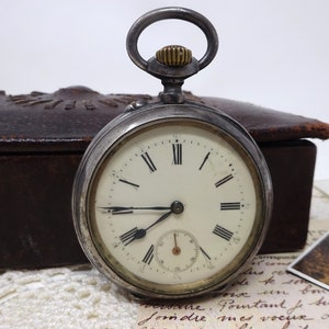 Silver 800 Pocket Watch, Vintage French Mechanical Men's Pocket Watch, Porcelain Dial, Ancre Movement, Open Face, Working, 1910s