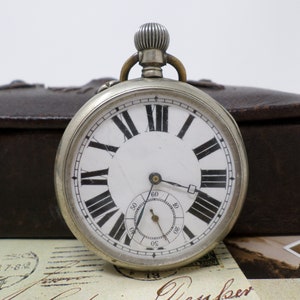 Vintage Pocket Watch with Porcelain Dial, French Antique Men&#39;s Pocket Watch, Mechanical Ancre Movement, Working, 1930s