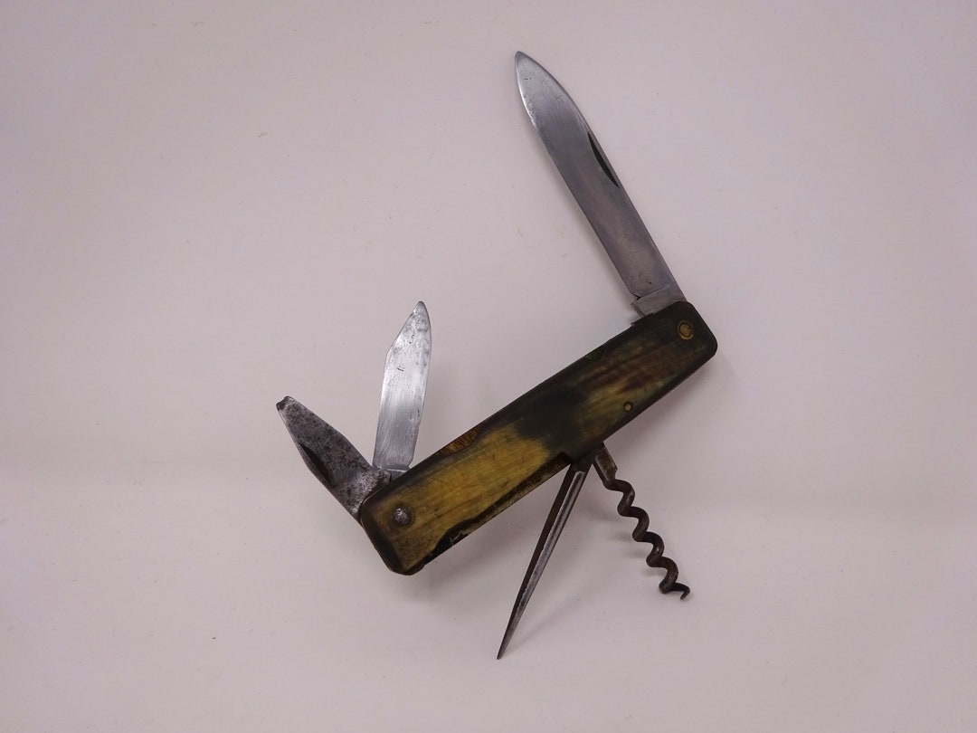 Vintage Folding Pocket Knife With Horn Handle, Antique Pocket Knives