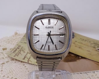 Vintage Mens Mechanical Automatic Wristwatch ELBECK, Working Classic Elegant Retro Gentleman’s Wrist Watch, Incabloc, Antimagnetic, 1980s