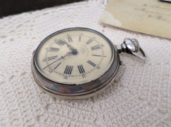1882 Silver Swiss Pocket Watch, Vintage Pocket Wa… - image 3