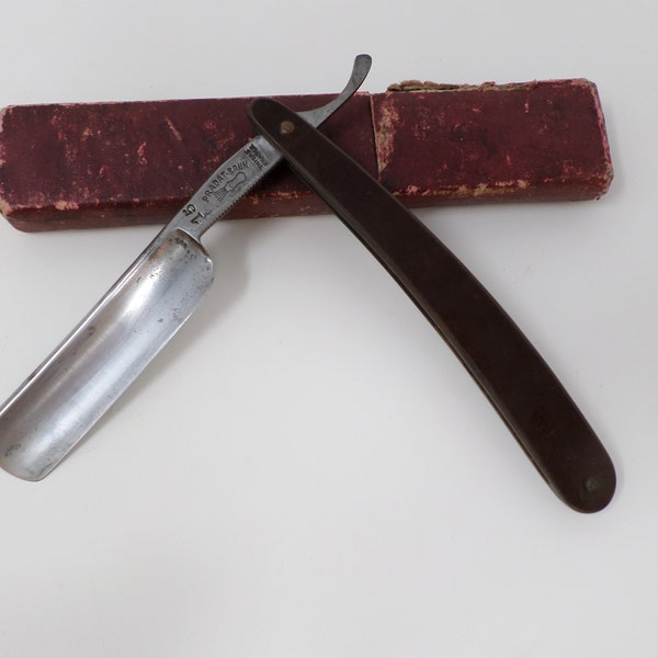 Vintage Straight Razor PRADAT BRUN, Old French Cut Throat Razor, Shaving Blade, Barber Tool, Barbershop Decor, Made in France 1940s