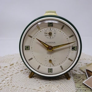 Sveglia vintage svizzera Dugena, vecchio orologio meccanico, orologio da tavolo verde, funzionante