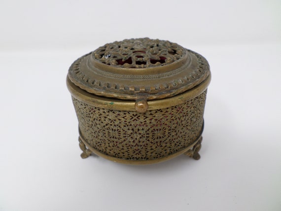 Antique Brass or Bronze Box, Vintage Ornate Trink… - image 1