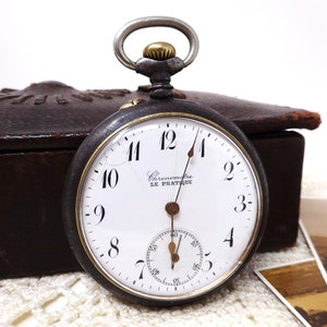 Antique Pocket Watch, Vintage French Mens Pocket Watch, Mechanical Ancre Movement, Working, Porcelain Dial, 1910s