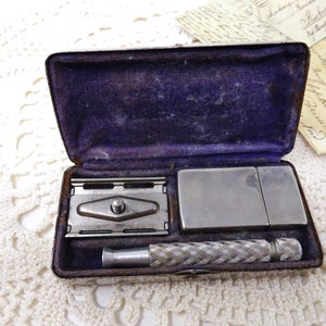 Navaja de afeitar vintage de seguridad Gillette y 5 cuchillas sin usar con caja de metal, kit de seguridad, mango de afeitadora, herramienta de afeitado, herramienta de peluquería, regalo del abuelo