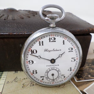 Vintage French Pocket Watch with Ancre Movement and Porcelain Dial, Mechanical Men&#39;s Watch, Working, 1950s