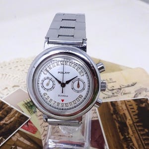 Orologio da polso Poljot cronografo 3133, 23 gioielli, orologio da polso meccanico russo vintage da uomo con calendario con data girevole, quadrante bianco, funzionante