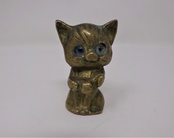 Vintage Brass Cat Figurine Small Statue, Decorative Kitten, Miniature Solid Brass Figurine 4.5 cm, Brass Animal Figurine