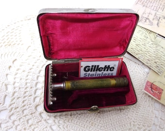 英国製、オリジナルケースと刃付き、ヴィンテージ紳士用ジレット