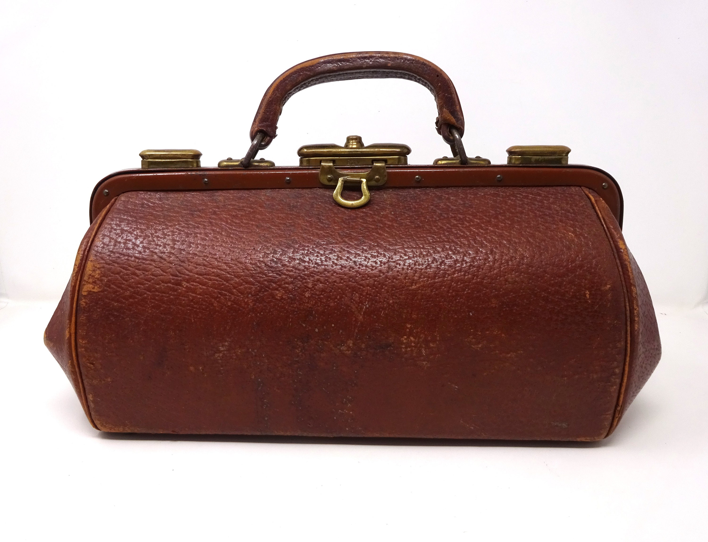 Vintage Gladstone Bag, French Framed Handbag, Leather Purse Bag