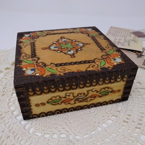 Vintage Wooden Jewelry Box, Rustic Memory Box, Retro Box, Hand Painted Pyrography Box, Decorated Box, Wood Box, Folk Art
