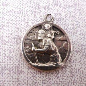 Saint Christopher Medal, Vintage Sterling Silver925 Religious Pendant, St Christophorus Medal