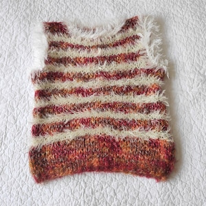 12-14 Years Hand Knitted Sleeveless Sweater, Vintage Hand Knit Sweater Vest, Handknit Junior Girl Childrens Gift, Handmade Childs Pullover,