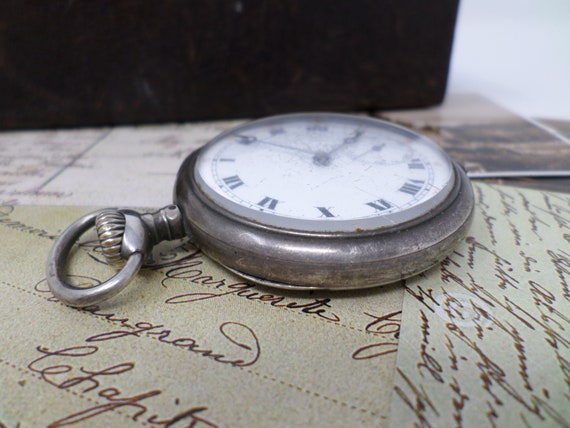 Antique Silver French Pocket Watch, Vintage Mens … - image 5