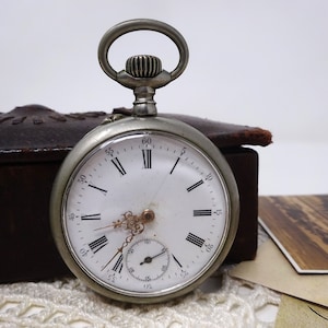 Swiss Pocket Watch with Porcelain Dial and Movement Matador, Antique Mens Mechanical Pocket Watch, 1910s