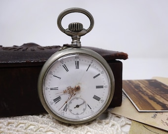 Swiss Pocket Watch with Porcelain Dial and Movement Matador, Antique Mens Mechanical Pocket Watch, 1910s