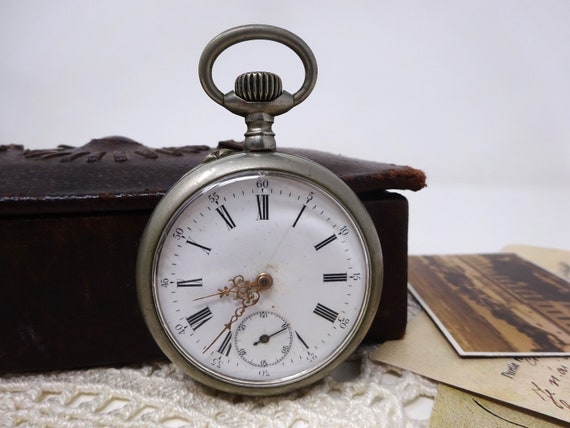 Swiss Pocket Watch with Porcelain Dial and Moveme… - image 1