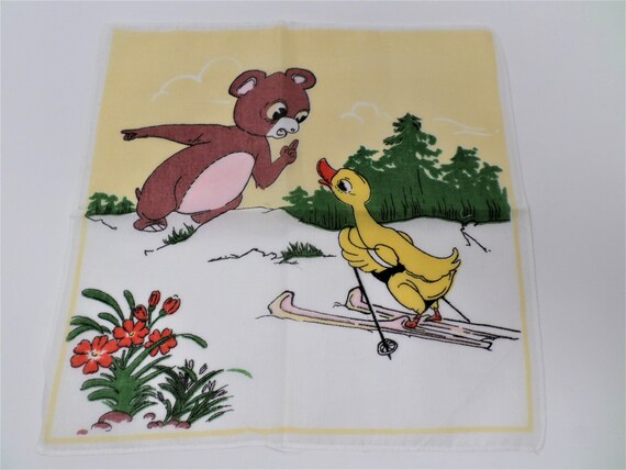Orig Box 60s children handkerchiefs with animals embroidered French weekdays