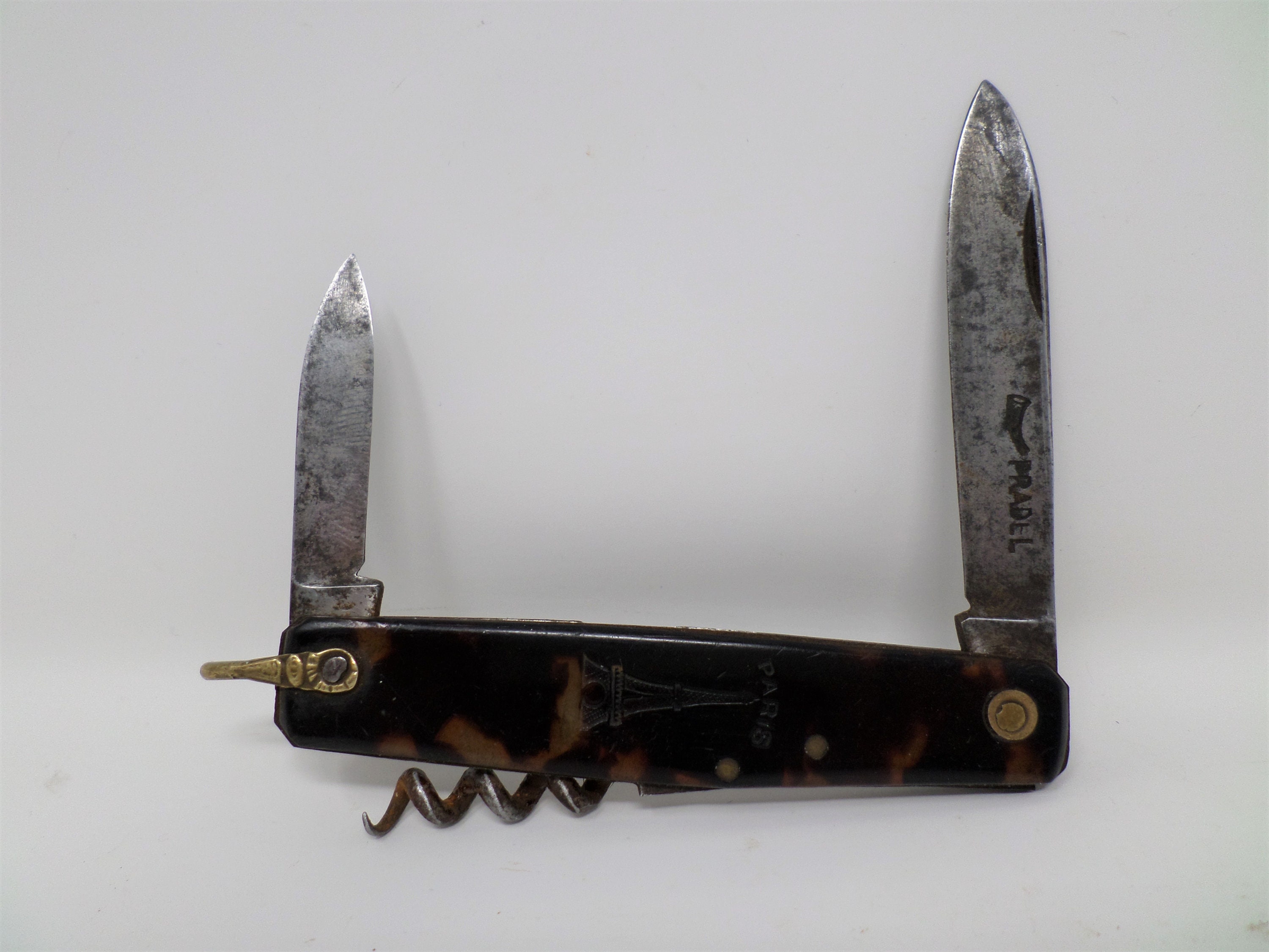 PRADEL ヴィンテージ ポケットナイフ、3 つのパーツが付いた古い