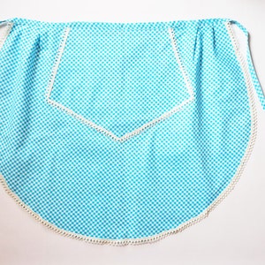 Vintage Half Apron for  Women, Cotton Apron with Pocket, Retro Kitchen Apron, Grandma Gift, Housewife Apron in White and Blue Color, 1970s