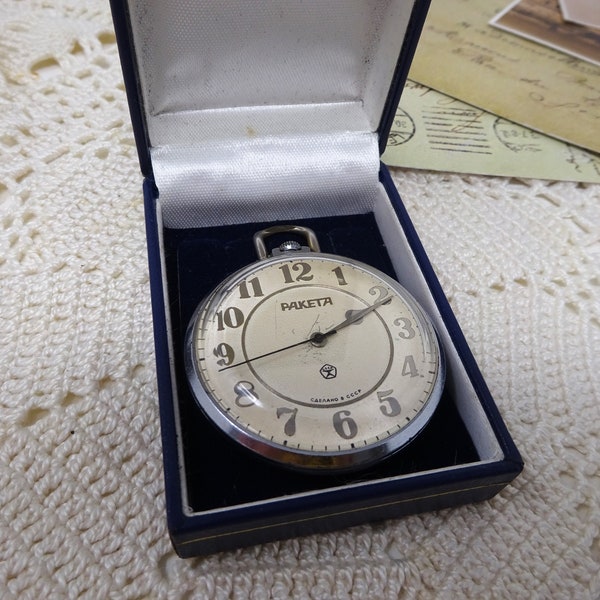 Raketa Russian Pocket Watch, Vintage Mechanical Pocket Watch,  Working Mens Pocket Watch from Soviet Unuon, USSR, 1970s