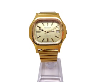 Vintage Automatic Men's Watch Pirofa 1980s, Mechanical Wristwatch, 38mm Case, New Metal Band