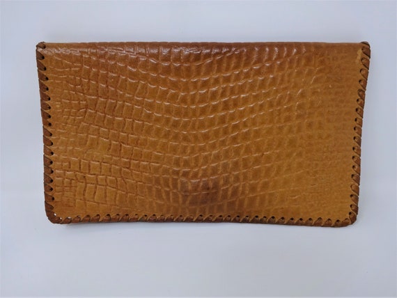 Vintage Leather Envelope Clutch Purse, Caramel Co… - image 2