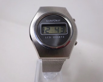Vintage Digital Watch Kurfurst – LCD Quartz 1980s NOS – Made in Germany, Men’s Retro Style