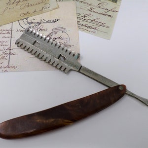 Maquinilla de afeitar recta vintage marcada &quot;URHAM&quot; y &quot;UPLEX&quot;, maquinilla de afeitar, herramienta de barbero antigua, decoración de barbería retro, made in France, década de 1950