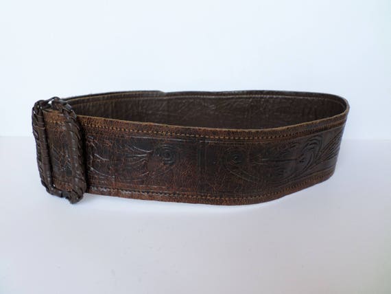 Vintage Embossed Leather Belt, Retro Ladies Leath… - image 3