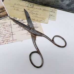 Vintage Sewing Scissors NOGENT Chrome, Primitive Cutting Sewing Tool, Old Scissors, Tailor Gift, Rustic Home Decor 1950s