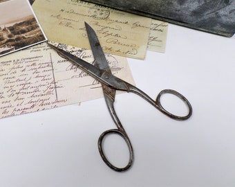 Vintage Sewing Scissors NOGENT Chrome, Primitive Cutting Sewing Tool, Old Scissors, Tailor Gift, Rustic Home Decor 1950s