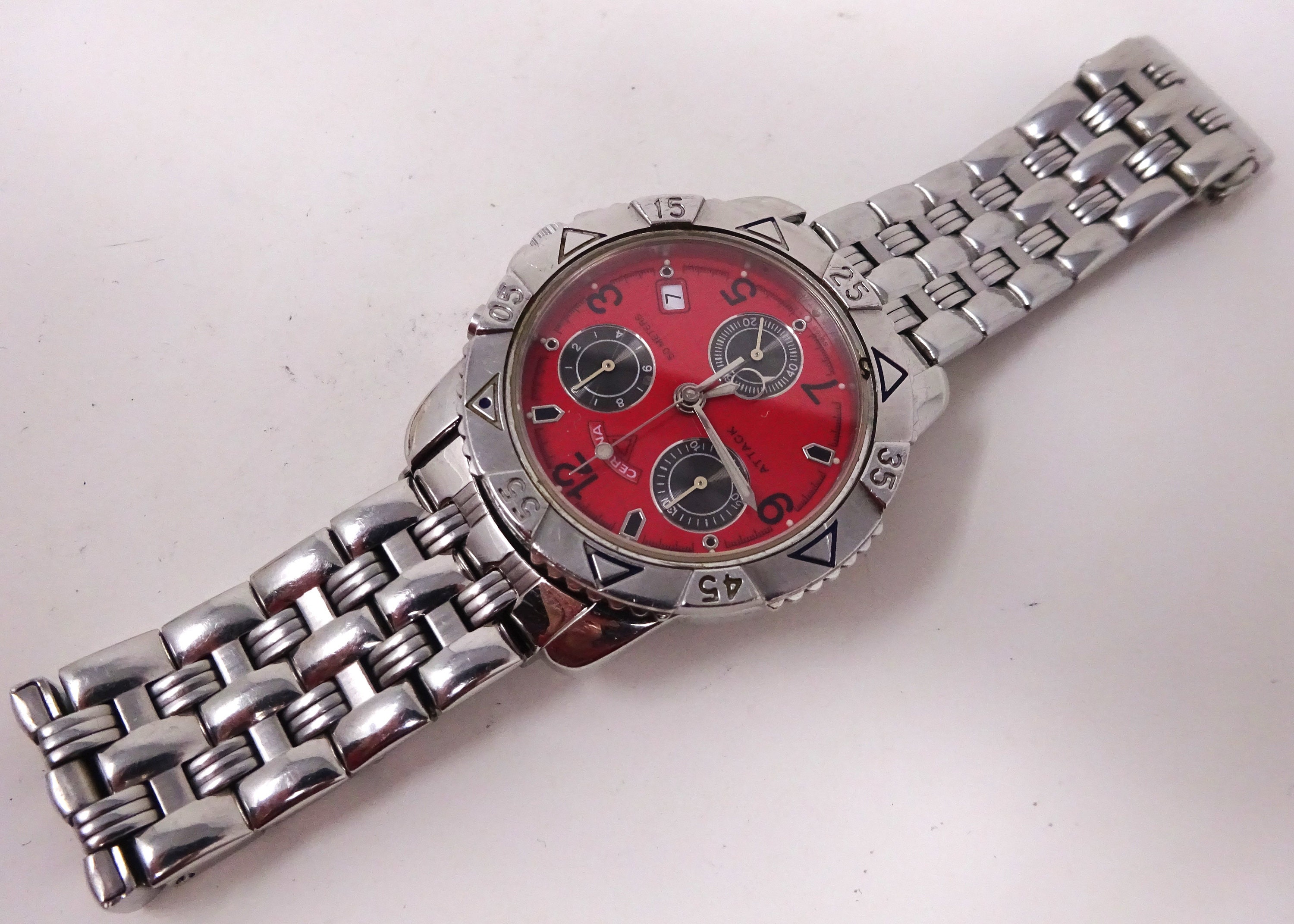 CERTINA Chronograph Wristwatch Swiss Made Vintage Quartz Mens Watch Red Dial Movement 251.272 All Stainless Steel Working Etsy Australia