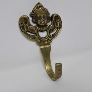 Vintage Messing Haken, Cherub Engel Aufhänger, Antik Massiv Messing Metall Haken, Engel Kopf Form Kleiderbügel, Religiöse französische Wand Home Decor,