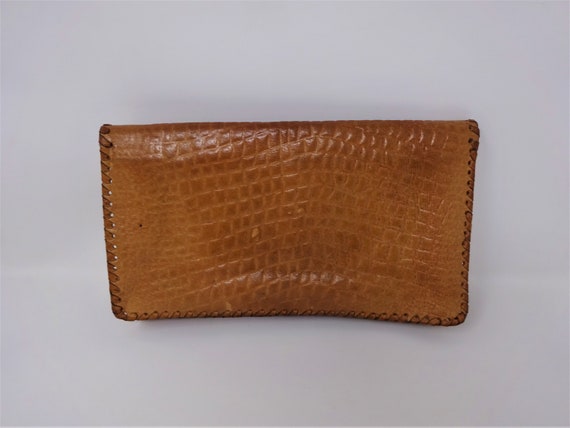 Vintage Leather Envelope Clutch Purse, Caramel Co… - image 8