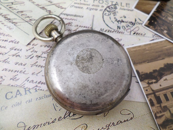 Silver Antique Pocket Watch, Vintage French Mecha… - image 6