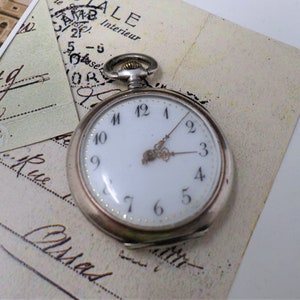 Silver 0.800 Ladies Pocket Watch, Vintage French Mechanical Watch, Antique Women's Lady's Watch, Cylinder Movement, Porcelain Dial, Working