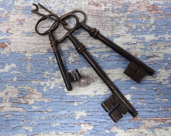 Chiavi vintage a forma di scheletro, set di 3 chiavi antiche, chiavi francesi antiche, arredamento shabby chic, interni industriali, collezione di chiavi