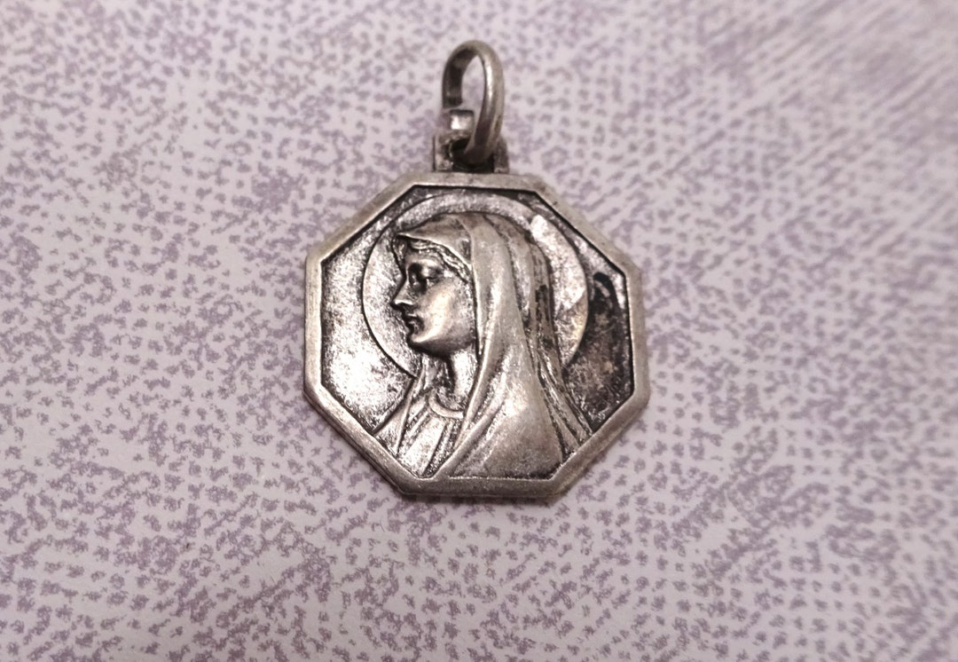 Vintage Silver Catholic Medal Our Lady of Lourdes, Virgin Mary ...