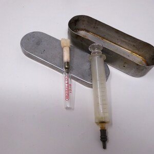 Vintage Medical Syringe with Needle in Metal Box, Old Syringe, Medical Tools, Hospital Decoration, Pharmacy Decor, Medical Gift,