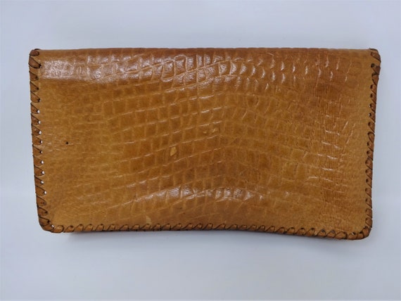 Vintage Leather Envelope Clutch Purse, Caramel Co… - image 5